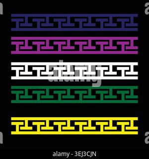 Colorful abstract maze patterns in horizontal stripes Stock Vector