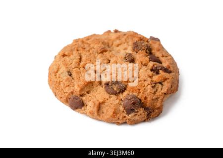 Single American Chocolate Chip Cookie Isolated on White Background Stock Photo