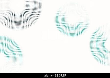 Modern dotted background featuring floating circular ring forms built from clean vector particles Stock Vector