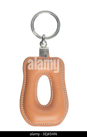 Leather keychain with letter O isolated on white background Stock Photo