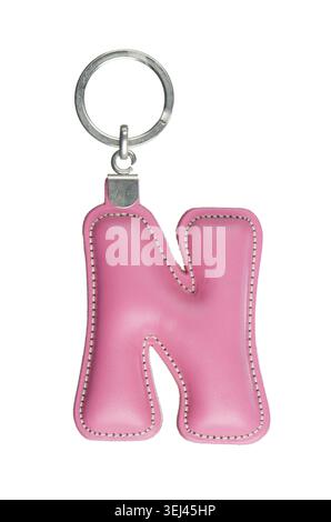 Leather keychain with letter N isolated on white background Stock Photo