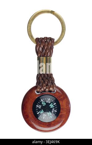 Keychain white compass isolated on white background Stock Photo