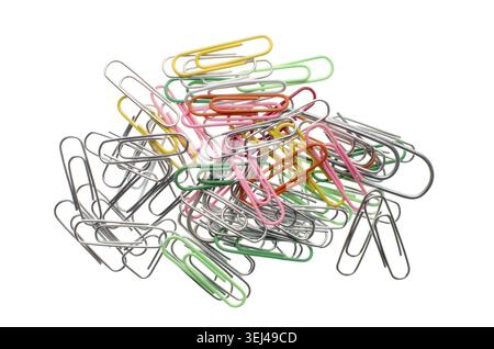 Colorful paper clips isolated in white background Stock Photo