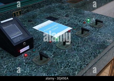 Toronto, ON, Canada - May 23, 2026: A detailed view of a control panel at the R.C. Harris Water Treatment Plant, as part of Doors Open Toronto. Stock Photo