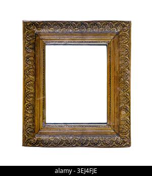 Carved wooden old vintage blank frame isolated on white background Stock Photo