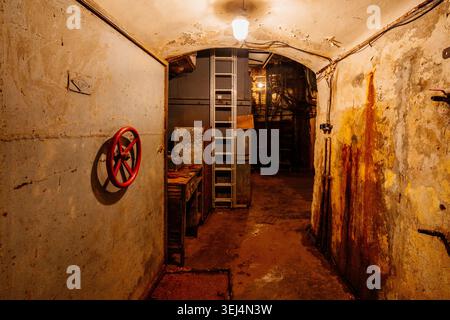 Underground military bunker, bomb shelter, protective construction of civil defense. Stock Photo