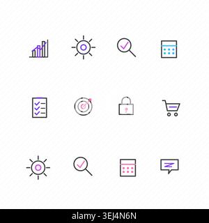 Editable icon pack featuring minimal line pictograms with consistent stroke styling Stock Vector