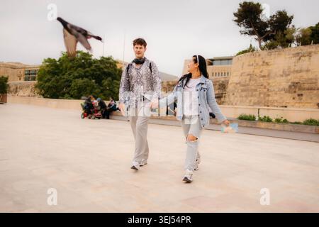 Couple of caucasian tourists having fun Stock Photo