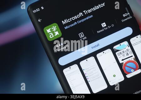 Dhaka, Bangladesh 26 Dec 2025:Microsoft translator logo on phone screen stock image Stock Photo