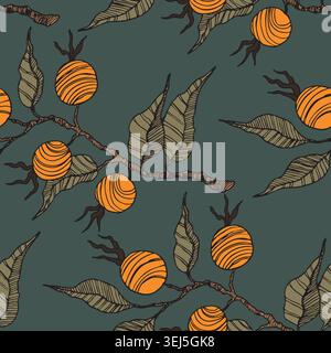 Seamless pattern with Rose hip, cranberry. Natural fresh ripe tasty blueberries. Vector illustration for background, packaging, textile, fabric and Stock Vector