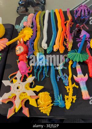 Minnesota. A variety of colorful 3D printer toys for sale in a mall kiosk. Stock Photo