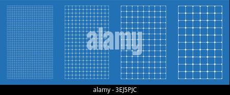 Blueprint grid set node circle geometry, four scale variations. Wide medium dense micro spacing comparison, engineering layouts dashboards notebook pages interface planning systems technology graphics Stock Vector