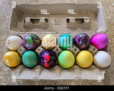One Dozen Dyed Easter Eggs Stock Photo