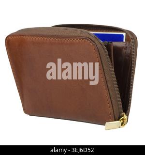 Brown leather wallet isolated over white background Stock Photo