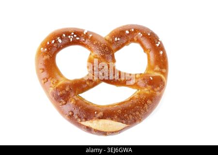 Traditional Bavarian salty pretzel close up isolated over white background Stock Photo