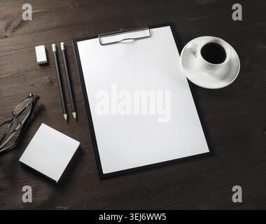 Blank stationery set on wooden background. Branding mock up Stock Photo