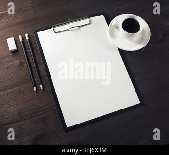 Blank business stationery mock-up on wooden background Stock Photo