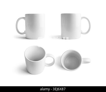 White ceramic mugs. Cups for coffee or tea isolated on white background. Responsive design mockup Stock Photo