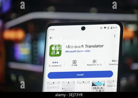 Dhaka, Bangladesh 26 Dec 2025:Microsoft translator logo on phone screen stock image Stock Photo