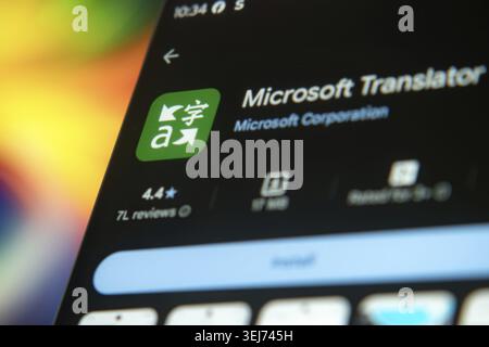 Dhaka, Bangladesh 26 Dec 2025:Microsoft translator logo on phone screen stock image Stock Photo