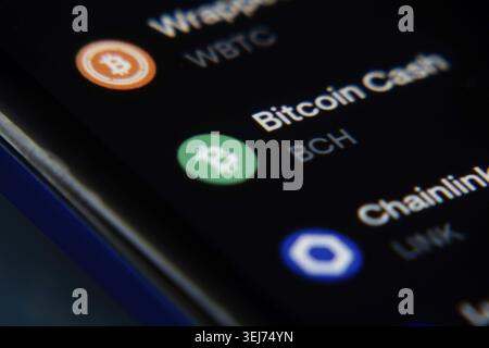 Dhaka, Bangladesh 22 Dec 2025: Bitcoin Cash (BCH) editorial. Illustrative photo for news about Bitcoin Cash (BCH) - a cryptocurrency? Stock Photo