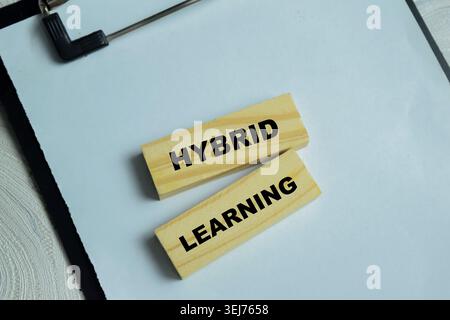 Concept of text hybrid learning on wooden blocks. Stock Photo