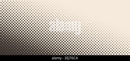 Beige halftone corner gradient background. Aged fading repeating polka dot texture. Repeated dotted gradation pattern. Vanishing comic pop art overlay backdrop. Vector cartoon raster effect wallpaper Stock Vector