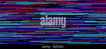 Seamless random line noise pattern. Neon TV interference screen repeated texture. Blue red purple horizontal irregular lines backdrop. Glitch or failure video effect wallpaper. Vector VHS background Stock Vector
