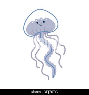 Cute Jellyfish Cartoon Character Isolated Vector Stock Vector