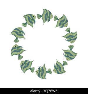 Striped Angelfish Wreath Circular Vector Frame Stock Vector