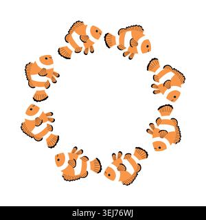 Cute Clownfish Round Frame Vector Illustration Stock Vector