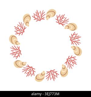 Cute Coral and Seashell Wreath Vector Frame Stock Vector