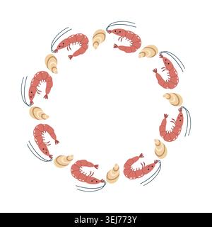 Cute Shrimp and Shells Wreath Vector Frame Stock Vector
