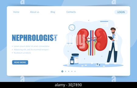Nephrologist. Landing page template. Kidney stones check up. Vector illustration in flat cartoon style Stock Vector