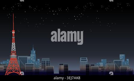 Minimalist vector art of a dark urban skyline under a starry sky with copy space Stock Vector