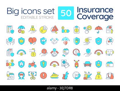 Insurance coverage line color icons set Stock Vector