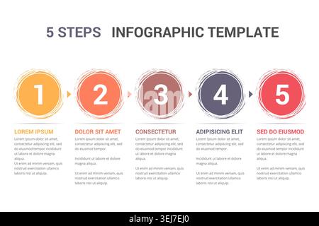 Infographic template with numbers in circles and text, five steps or options, process chart, vector eps10 illustration Stock Vector