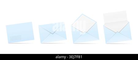 Open and closed blue envelopes, envelope with paper, vector eps10 illustration Stock Vector
