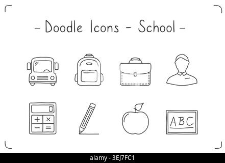 Handdrawn doodle icons set - education and school, vector eps10 illustration Stock Vector