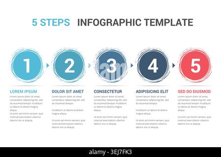 Infographic template with numbers in circles and text, five steps or options, process chart, vector eps10 illustration Stock Vector
