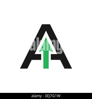 A professional letter A logo template smartly integrated with a bold green upward arrow pointing toward the peak. Stock Vector