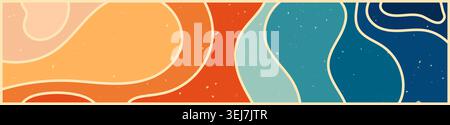 Retro Zebra groovy banner in warm color with texture. Stock Vector