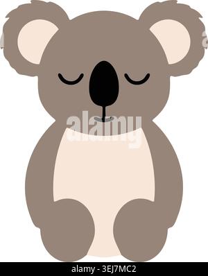 Simple flat illustration of a sleeping gray koala with closed eyes round ears and a light beige belly Stock Vector
