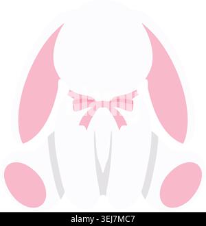 Simple flat illustration of a pink bunny shown from the back with long ears a ribbon bow and rounded feet Stock Vector