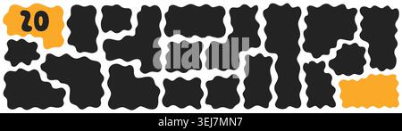 Black and yellow pack of 20 wavy organic rectangles. Stock Vector