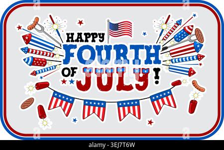 Happy Fourth of July! Vector Composition I - Framed Stock Vector
