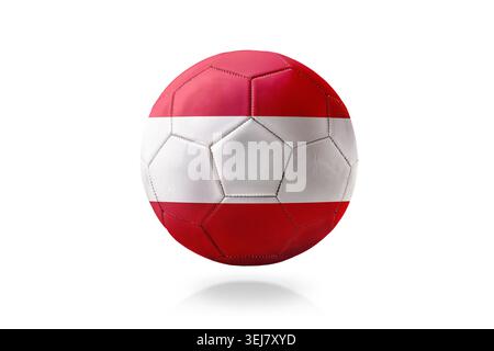 Soccer ball with Austria’s red-white-red flag design, isolated on a white background with soft shadow. Stock Photo