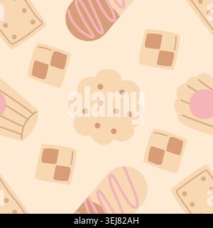 Sweet Cookie Seamless Pattern with Cute Flat Vector Biscuits Texture Stock Vector