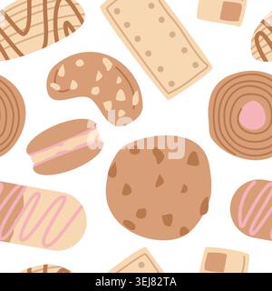 Sweet Cookie Seamless Pattern with Cute Flat Vector Biscuits on White Background Stock Vector