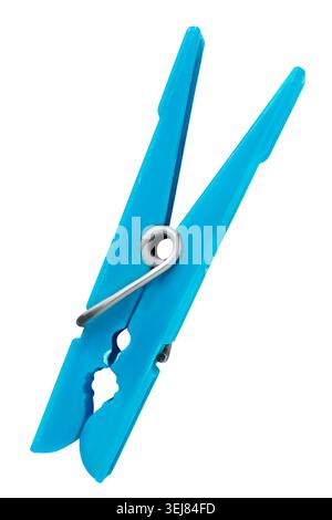 Light blue plastic clothes pin isolated on white background Stock Photo